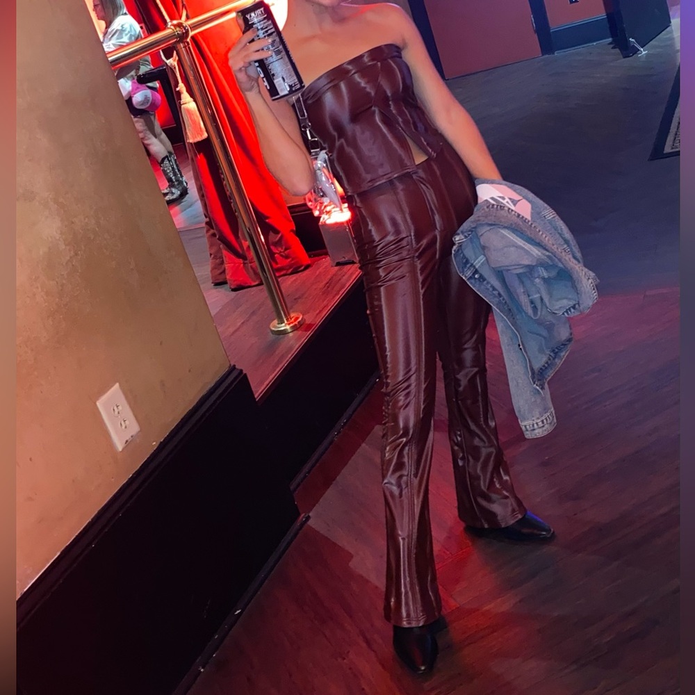 Burgundy pleather two piece set